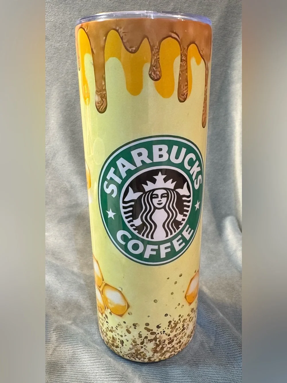 Starbucks Yellow Honey Drip Ceramic Vase with Green Logo